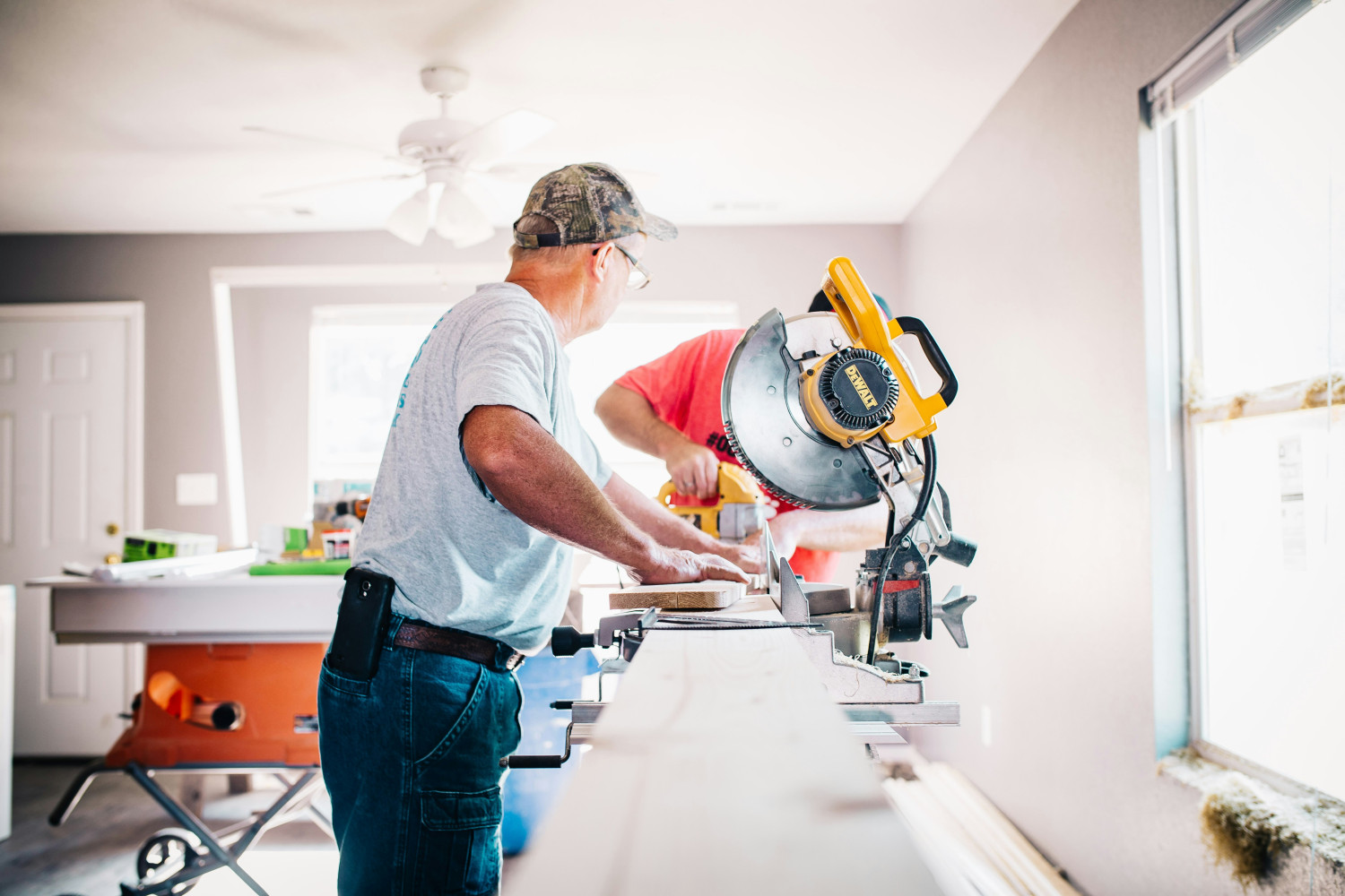 Worker performing interior home renovation